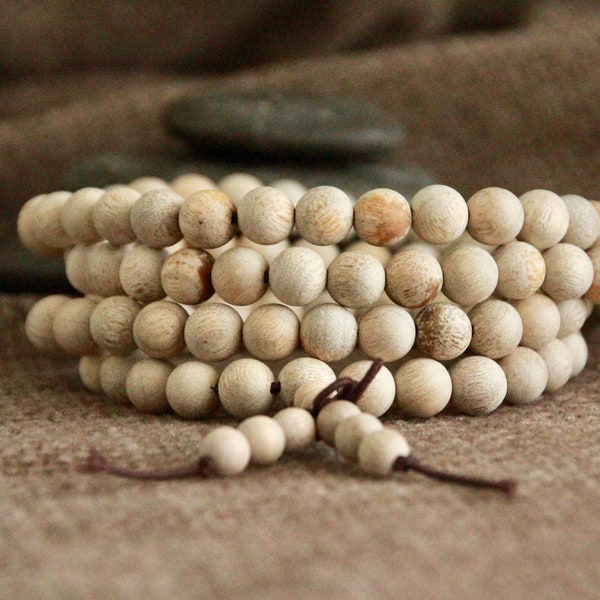 Natural Silkwood Mala-Fragrant Wooden Mala Beads-108 Mala Beads-Energised-Yoga Meditation Tool-Long Necklace-Stretchy Elastic Mala Necklace