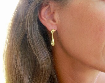 Liquid Gold Studs | 18k Gold | Long Teardrop Earrings | 28x6.5mm | Elegant Earrings | Minimalist Studs | Statement Earrings