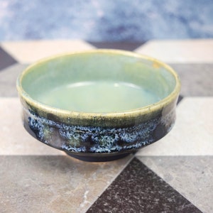 Small Black and Blue Ceramic Rice or Ice Cream Bowl