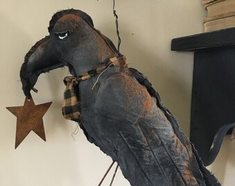 Primitive Folk Art Crow/ Primitive Decor/ Primitive Ornies/ Cubbard Hanger