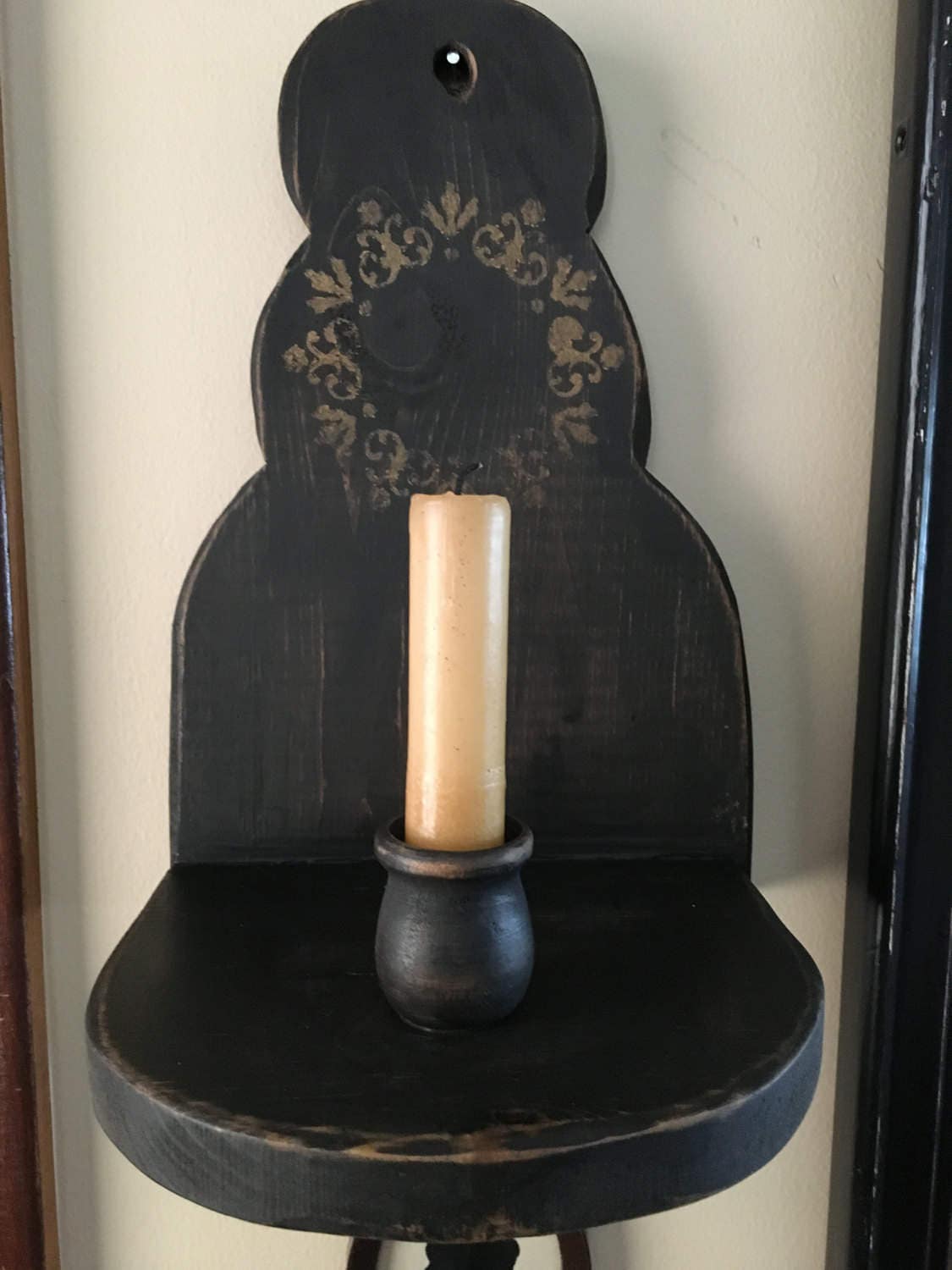 Handmade/Primitive Black Candle Holder/ Colonial Candle Stand/ Etsy