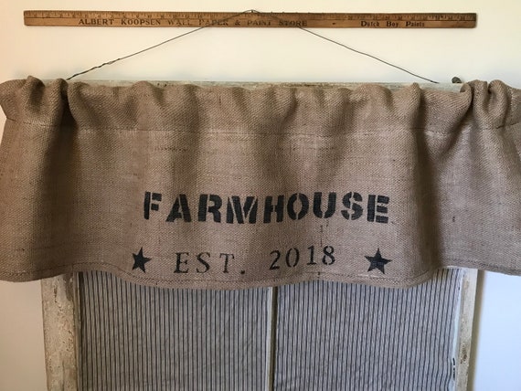 Farmhouse Valance Burlap Valance Burlap Curtains Primitive Etsy