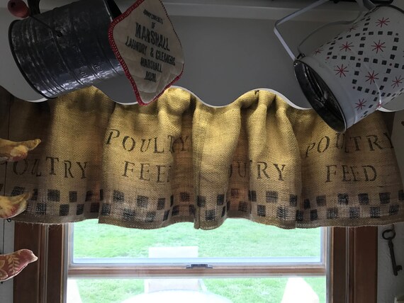 Burlap Valance Primitive Homestead Curtains Poultry Feed Feed Etsy