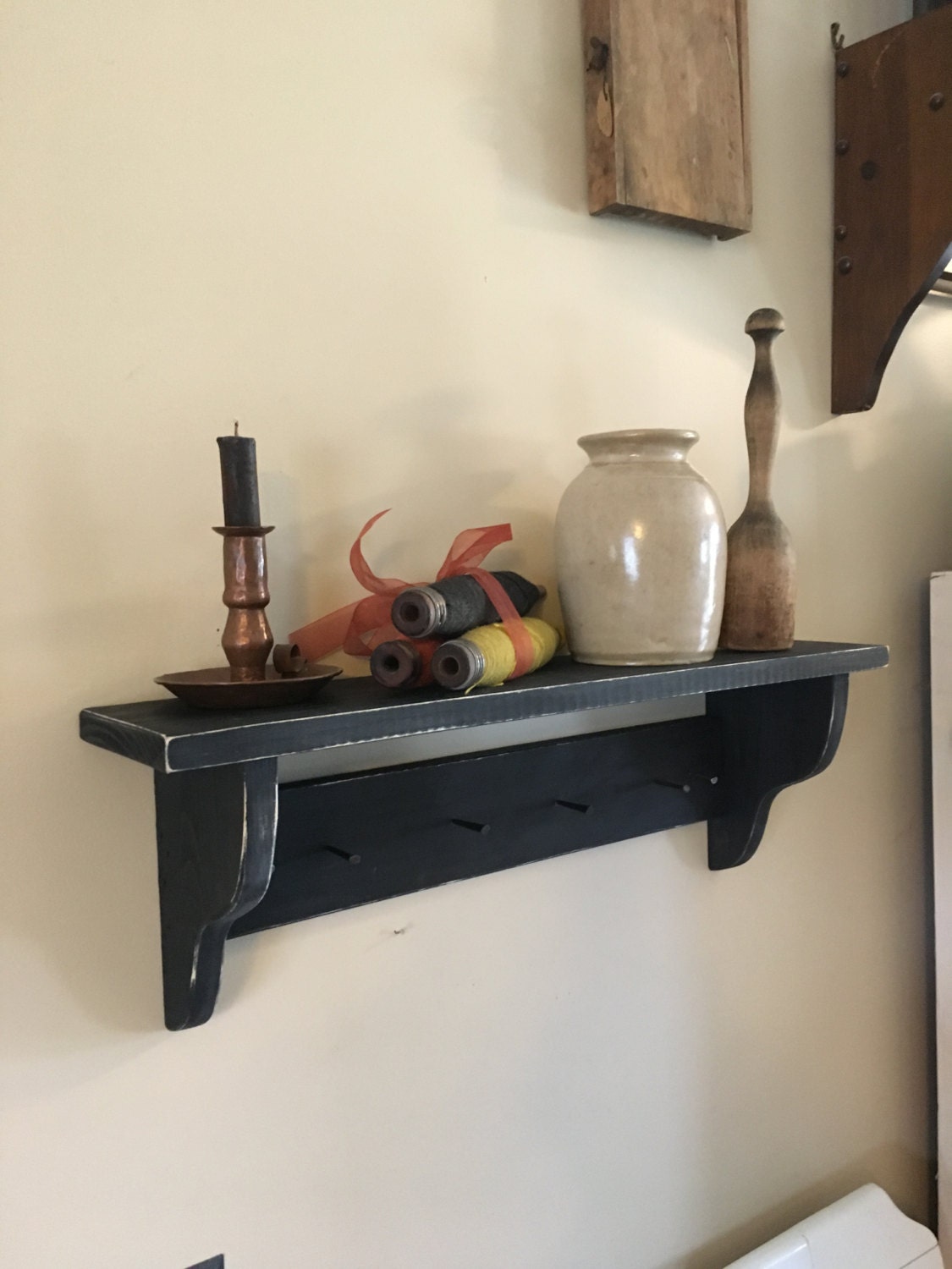 Shaker Shelf/Handmade/ Wood Craft/distressed shelf /pegs/ Etsy