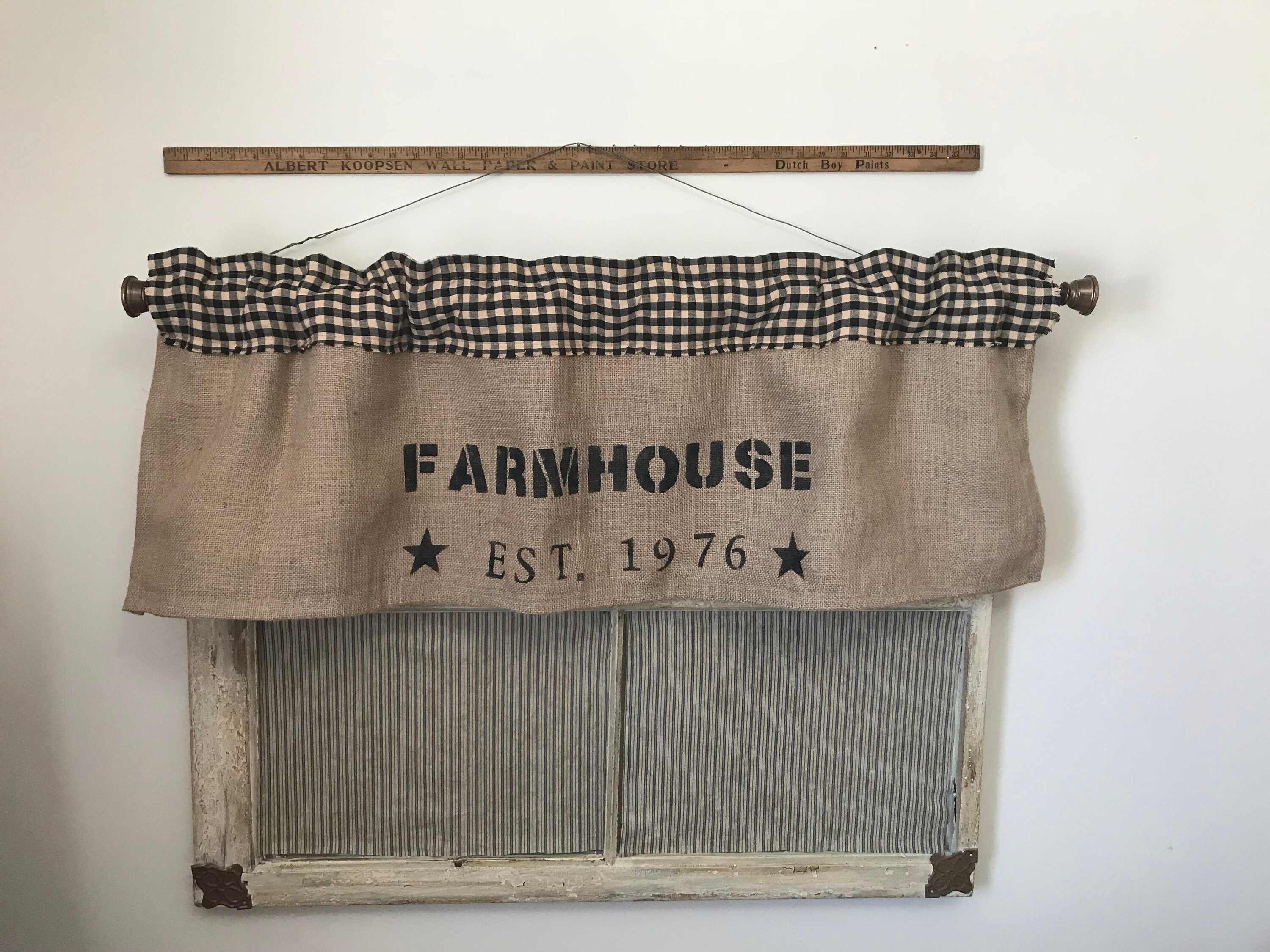 Farmhouse Valance Burlap Valance Primitive Homestead Curtains