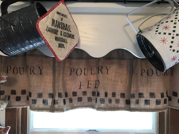 Burlap Valanceprimitive Homestead Curtains Poultry Feed Etsy