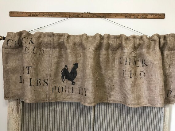 Burlap Valance Primitive Americana Burlap Curtains Farmhouse Etsy