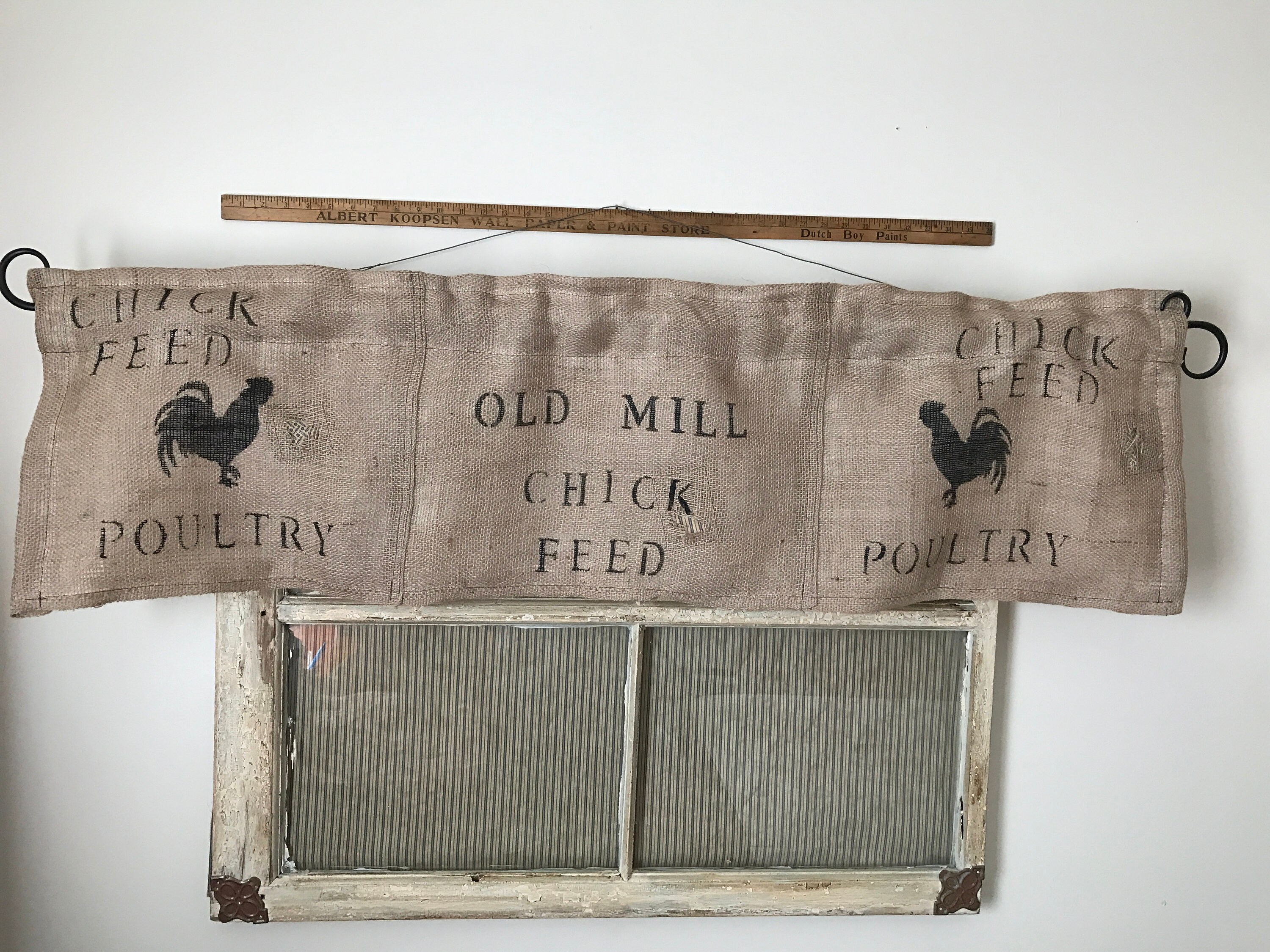 Primitive Americana Burlap Valance Country Curtains Farmhouse Primitive Americana Burlap Valance Country Curtains Farmhouse Ens Roosters