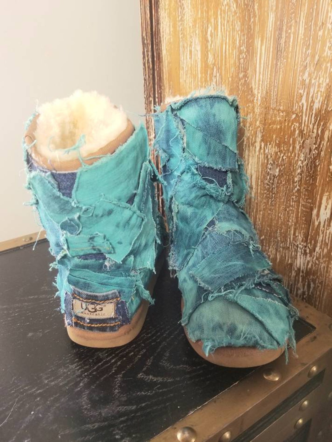 Denim Ugg Boots Tie Dye Aqua Blue Distressed Destroyed Denim - Etsy
