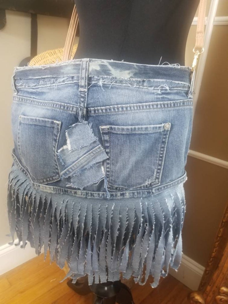 Denim crossbody fringe bag crossbody patchwork bag fringe Etsy
