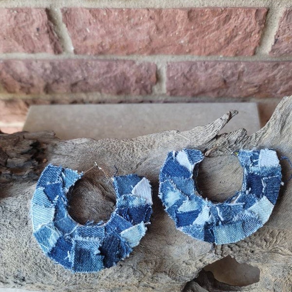 Denim Patchwork hoop earrings