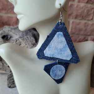 Denim earrings, geometric shape denim earrings