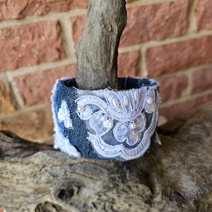 Denim & lace bracelet,  denim bangle, lace bangle