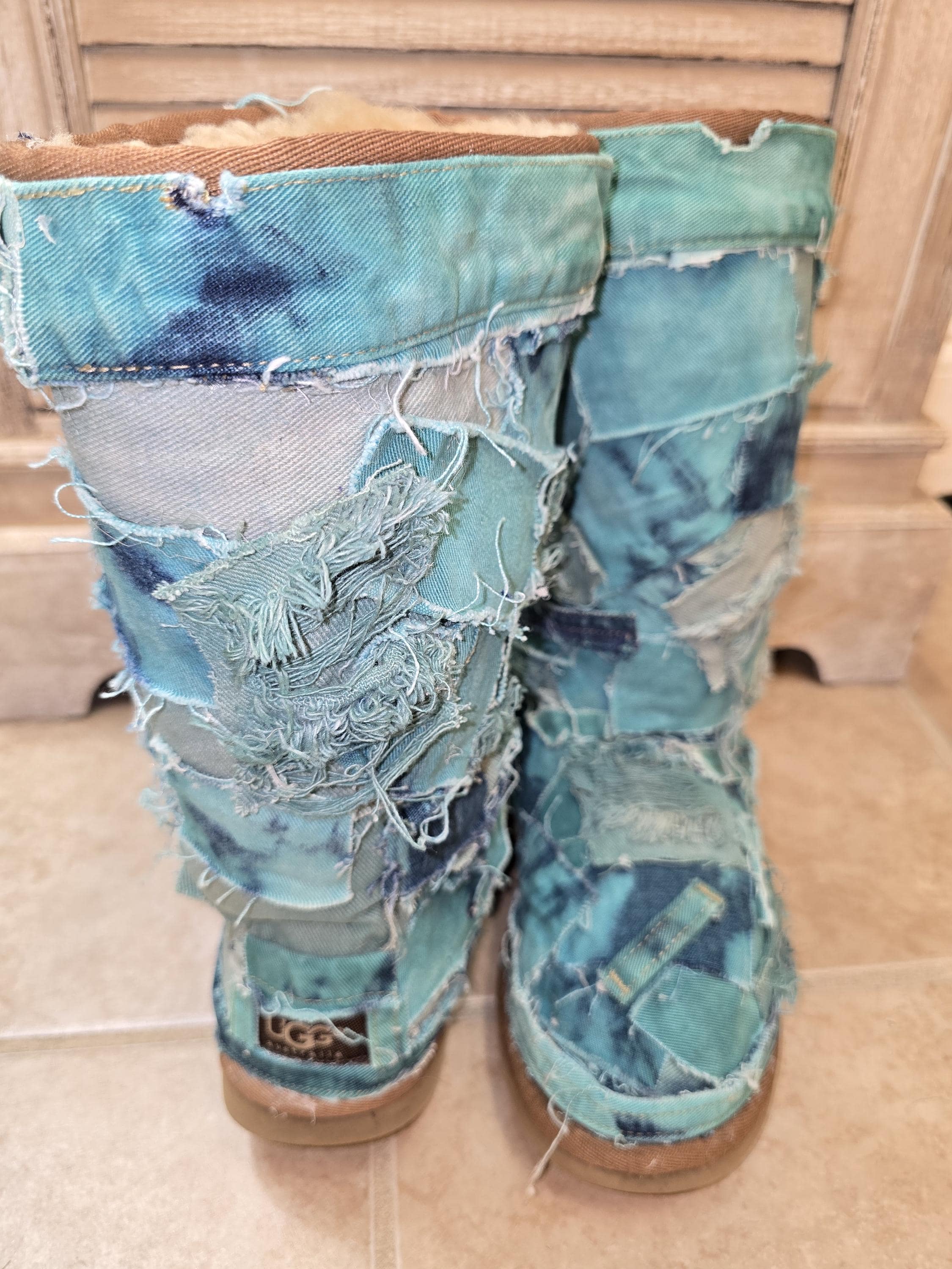 Custom Denim Green Tie Dyed Patchwork Designer Boots Size W5 - Etsy