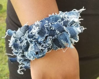 Denim bracelet, Jean bracelet, Plus size custom made bangle tie dye fringe bracelet