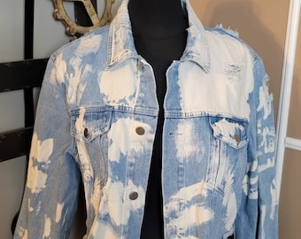 Tie dyed distressed crop denim jacket size Large