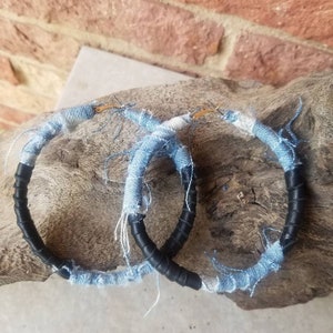 Denim & leather wrapped hoop earrings