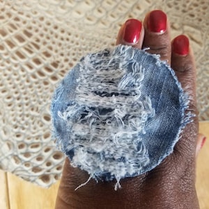 Denim ring, adjustable distressed jean statement ring