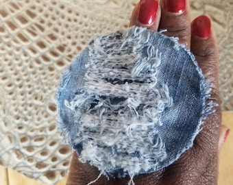 Denim ring, adjustable distressed jean statement ring