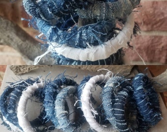 Denim distressed bangle bracelets 5 in set