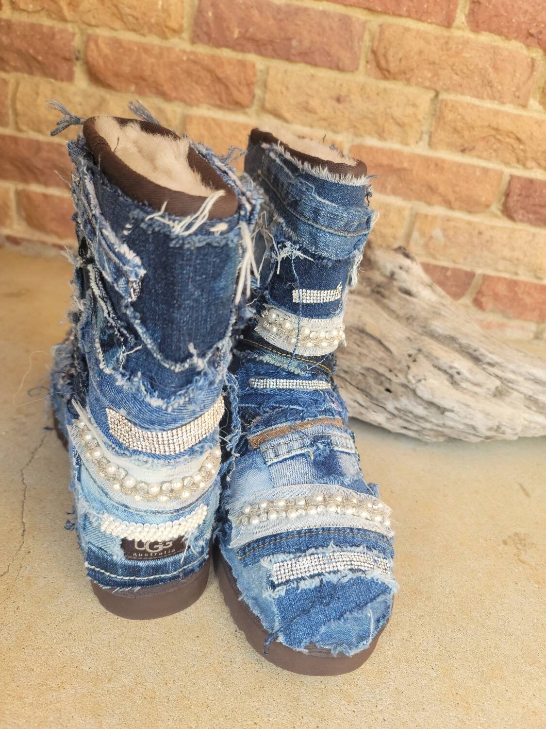 DIY CUSTOM DEMIN GLITTER UGG BOOTS UNDER $25!!! - Up Cycle Your Old Uggs! 