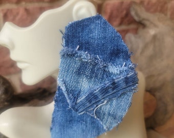 Upcycled Large distressed denim, blue jean patchwork earrings