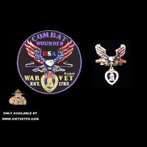 Combat Wounded Purple Heart Patriotic Eagle pin and patch combo