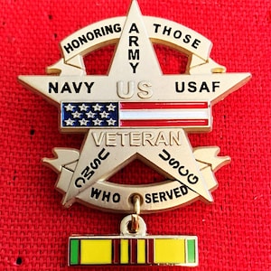Vietnam Veteran All Veteran Star pin with Vietnam Service Ribbon pin