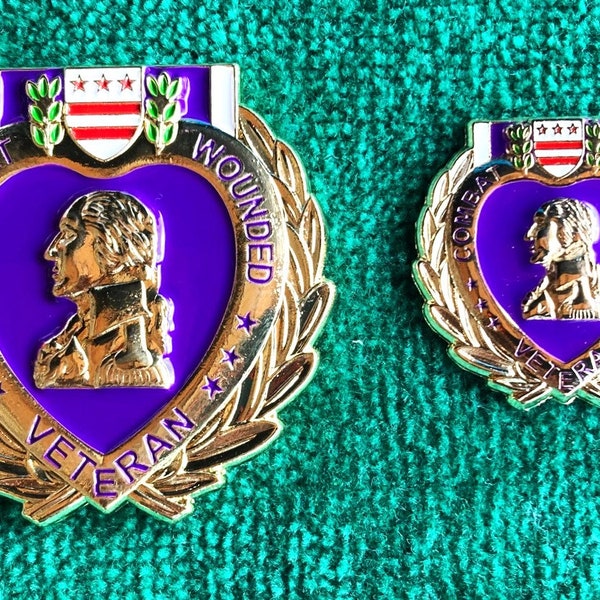 Combat Wounded Purple Heart Challenge Coin and matching pin Combo