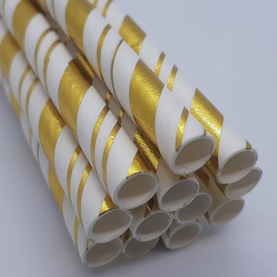 Gold Striped Decorative Straws Gold Party Straws Bridal Etsy