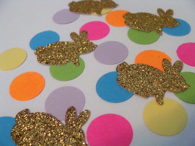 Handmade Bunny Rabbit Confetti First Birthday Gold Glitter Bunny Party Decor Peter Rabbit Confetti Baby Shower Confetti Animal Confetti