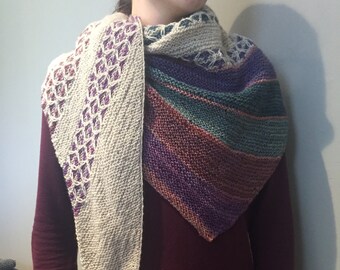 Tejido a mano de la mujer teñida hilado mantón, lana 100% Merino superlavables, chal colorido, hecho a mano, abrigo,