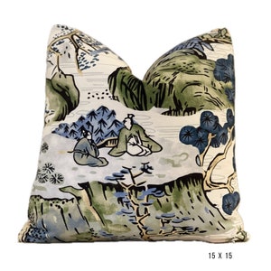 Thibaut Blue and Green Asian Scenic / Multiple Sizes / Pillow Cover Only