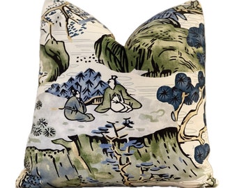 Thibaut Blue and Green Asian Scenic / Multiple Sizes / Pillow Cover Only