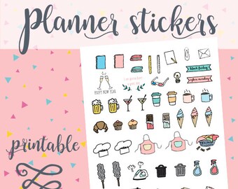 Planner stickers/Planner stickers printable/Printable stickers/Scrapbook stickers/Stickers hand drawn/Bullet journal