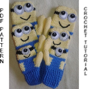 Crochet Mitten PATTERN Inspired By Minions / Funny Crochet Gloves Pattern / PDF / Crochet Tutorial / DIY / Minion Gloves / Instant Download