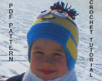 Croshet PATTERN Funny Earflap Hat Inspired By Minions / PDF / DIY / Crochet Minion Hat / Crochet Hat / Minion Hat / Instant download pattern