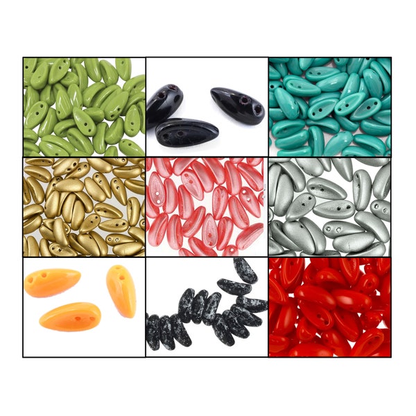 Preciosa Chilli Beads, 4x11mm - 25 pieces Czech Glass Pressed 2-Hole Beads, approx 7 g - Restock 01/24