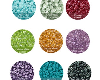 SuperDuo Czech Glass 2-hole Beads, 2.5" Tube - 2x5mm Super Duos, Choose Color/s