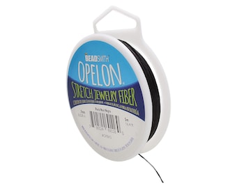 Opelon Cord, Black - Beadsmith Stretch Jewelry Fiber, .7mm Diameter, 5 Meter Spool, for Jewelry Making