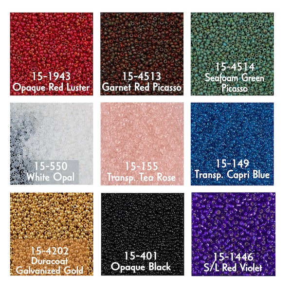Miyuki 15/0 Round Glass Seed Beads (Rocailles) - Opaque, Transparent, Duracoat, Galvanized & more, 8g Tubes