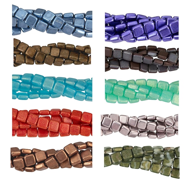 Mini Tile Beads, 5mm 2-Hole Czech Glass Beads, 1 Strand (30 Beads) - Choose Color/s