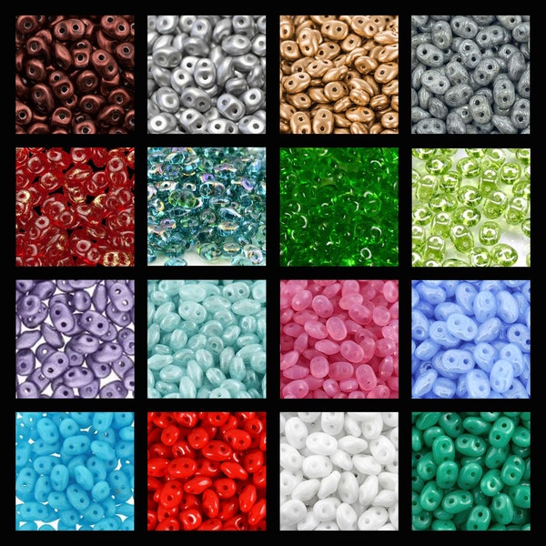 SuperDuo Czech Glass 2-hole Beads, 2x5mm - 10 grams, Choose Color/s - Restocked May '24