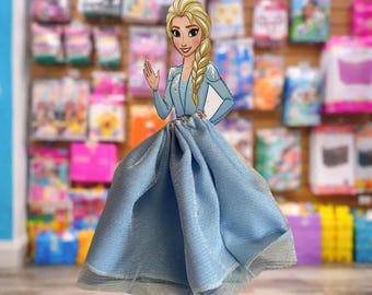 Double Sided Wooden Dress Centerpiece Disney Princess Inspired Frozen Elsa Theme Party Table Decor 9.5 in tall
