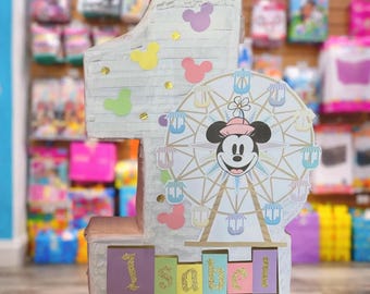 Disney Inspired Minnie Mouse Ferris Wheel Cute Pastel Any Nunber with Custom Disney Name 24x18x4 or 8