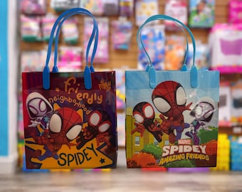 Custom Party Favor Bags Set of 12 | Themed Goodie Bags | Birthday Treat Bags | High Quality Favor Bags   Spidey and Friends