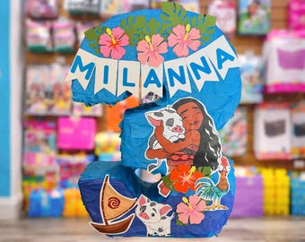 Moana Birthday Piñata Cuztom Blue or Pink Name Banner Small or Large 24x18x4 or 8