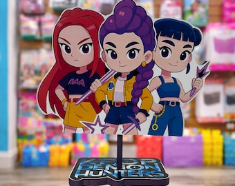 Double Sided Wooden Centerpiece Kpop Demon Hunters Theme Party Table Decor 12 in tall
