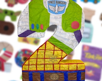 Toy Story Buzz and Woodie Inspired Any Number Custom Pinata (split design), (24 in L X 16 in W x 3.75 Deep))