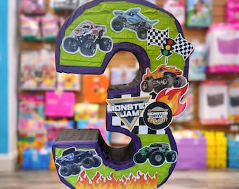 Monster Jam Monster Trucks Inspired Any Number Custom Pinata New Size: (Proportional to 24inx18inx8in or Small 24x18x4